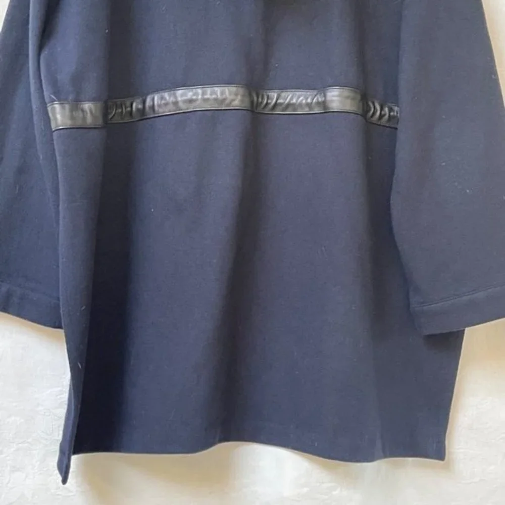 Club Monaco Hooded Sweater Womens Small Blue Wool Leather Trim Winter Pullover